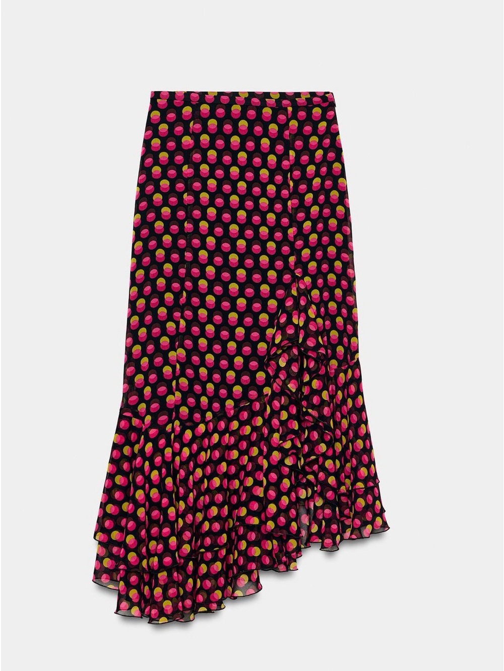 NWT Zara Women’s Asymmetrical Black / Fushia Midi Skirt Polka Dots - Picture 3 of 5